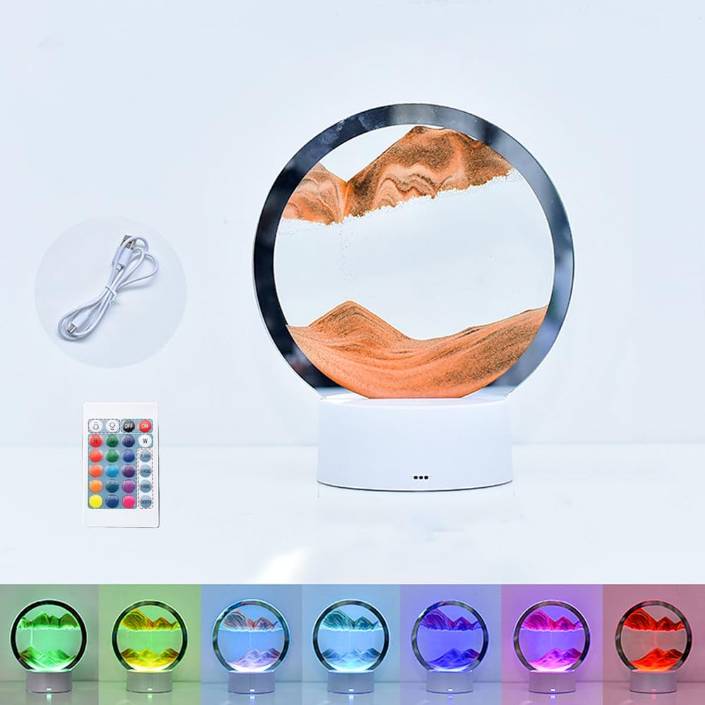 Moving Sand Art Picture 3D Deep Sea Sandscape in Motion Display Flowing Sand Frame Mobile Sand Painting Colorful LED Quicksand Lamp Home Office Desktop Decor Art Toys Relaxing Gifts(7.9"/Blue)