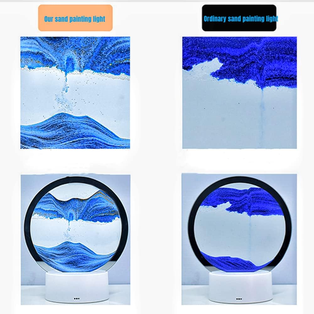Moving Sand Art Picture 3D Deep Sea Sandscape in Motion Display Flowing Sand Frame Mobile Sand Painting Colorful LED Quicksand Lamp Home Office Desktop Decor Art Toys Relaxing Gifts(7.9"/Blue)