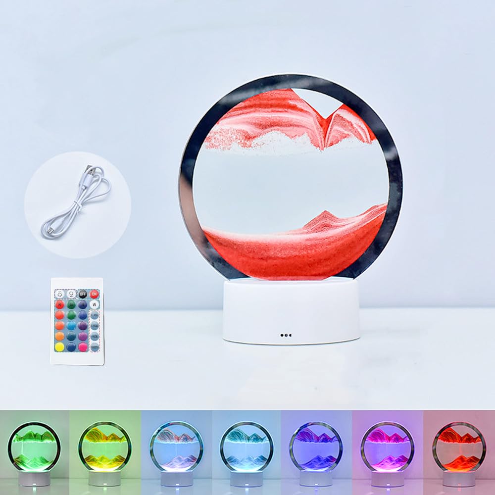 Moving Sand Art Picture 3D Deep Sea Sandscape in Motion Display Flowing Sand Frame Mobile Sand Painting Colorful LED Quicksand Lamp Home Office Desktop Decor Art Toys Relaxing Gifts(7.9"/Blue)