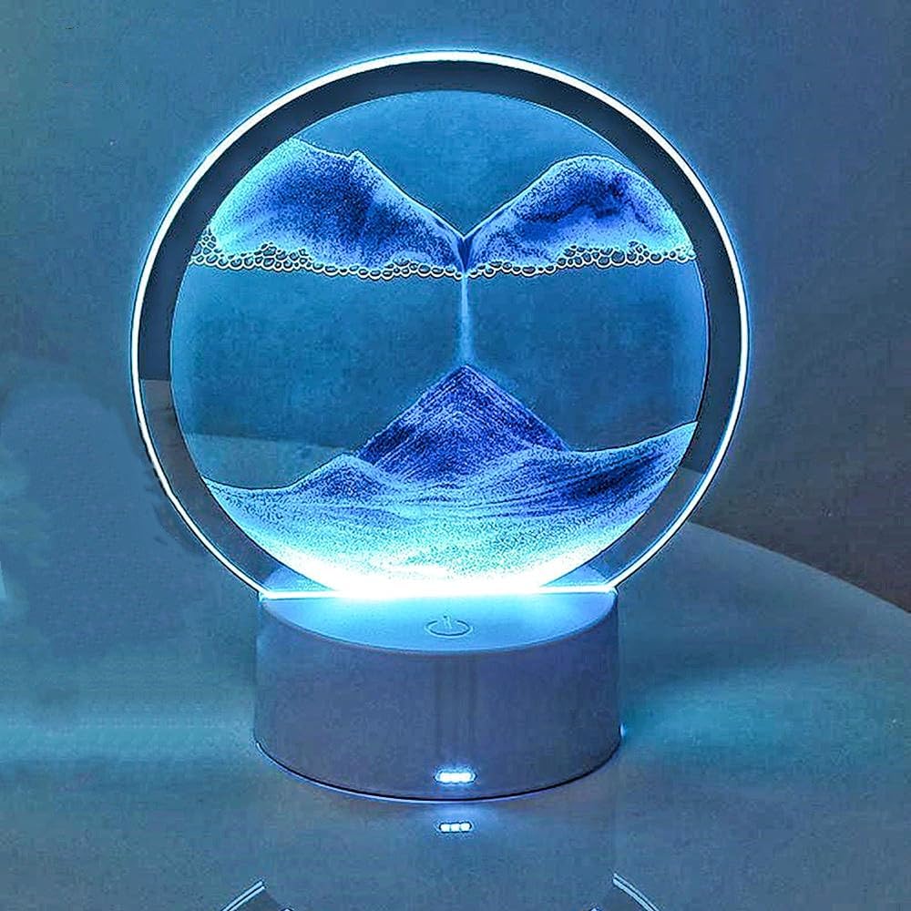 Moving Sand Art Picture 3D Deep Sea Sandscape in Motion Display Flowing Sand Frame Mobile Sand Painting Colorful LED Quicksand Lamp Home Office Desktop Decor Art Toys Relaxing Gifts(7.9"/Blue)
