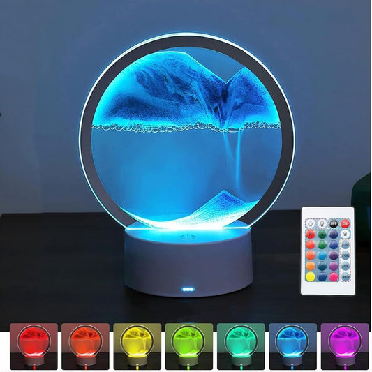 Moving Sand Art Picture 3D Deep Sea Sandscape in Motion Display Flowing Sand Frame Mobile Sand Painting Colorful LED Quicksand Lamp Home Office Desktop Decor Art Toys Relaxing Gifts(7.9"/Blue)