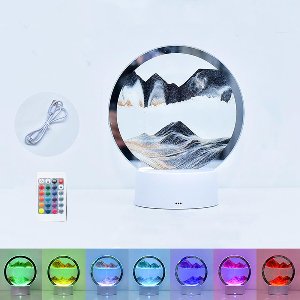 Moving Sand Art Picture 3D Deep Sea Sandscape in Motion Display Flowing Sand Frame Mobile Sand Painting Colorful LED Quicksand Lamp Home Office Desktop Decor Art Toys Relaxing Gifts(7.9"/Blue)