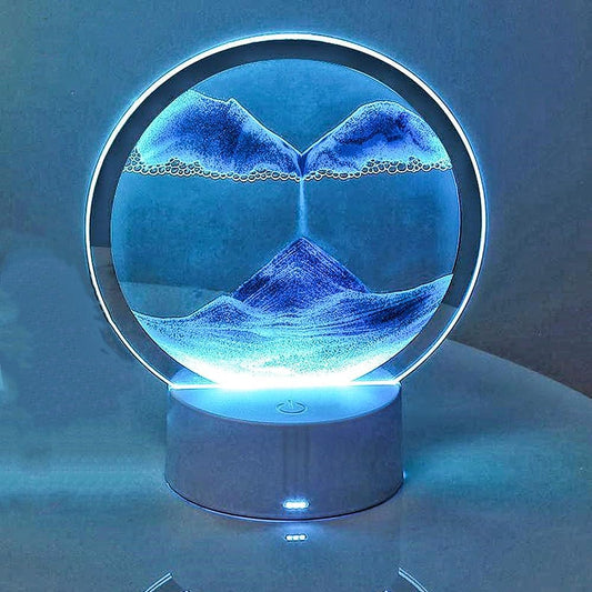 Moving Sand Art Picture 3D Deep Sea Sandscape in Motion Display Flowing Sand Frame Mobile Sand Painting Colorful LED Quicksand Lamp Home Office Desktop Decor Art Toys Relaxing Gifts(7.9"/Blue)
