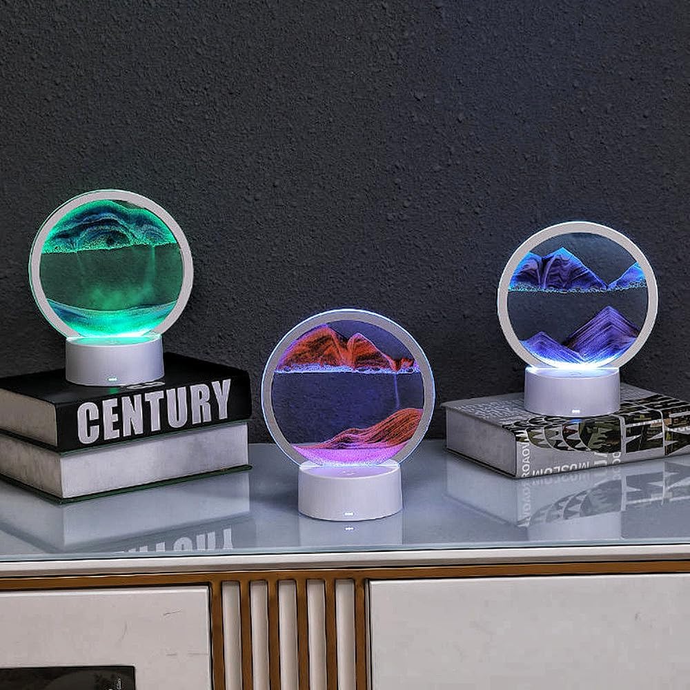 Moving Sand Art Picture 3D Deep Sea Sandscape in Motion Display Flowing Sand Frame Mobile Sand Painting Colorful LED Quicksand Lamp Home Office Desktop Decor Art Toys Relaxing Gifts(7.9"/Blue)